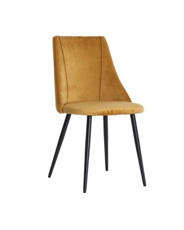 Chaise en velours, bois et mousse de moutarde 50x53x86