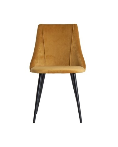 Chaise en velours, bois et mousse de moutarde 50x53x86