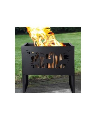 Brasero en acier découpe laser cerfs rectangle