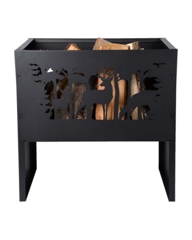 Brasero en acier découpe laser cerfs rectangle