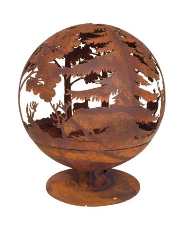 Brasero rond en métal rouillé forêt