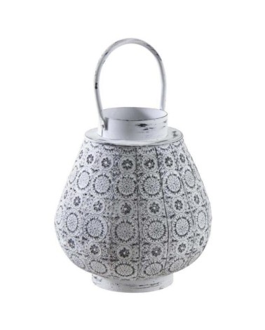 Lanterne en métal mosaique blanc vieilli