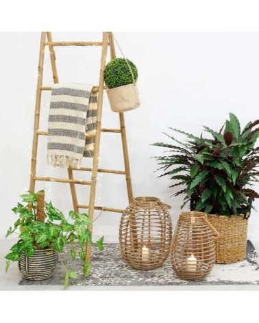 Lanterne en poelet gris et support en verre 35 x 45 cm