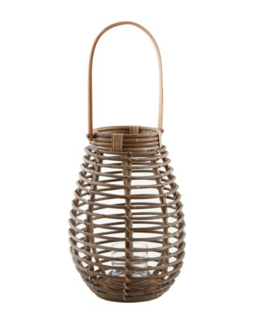 Lanterne en poelet gris et support en verre 28 x 40 cm