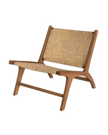 Fauteuil en bois de teck et tressage chevron en rotin
