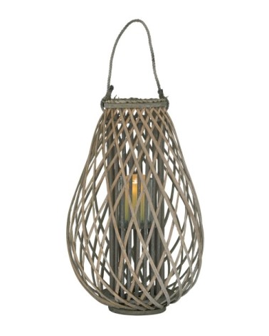Lanterne goutte en osier gris et verre hauteur 65 cm