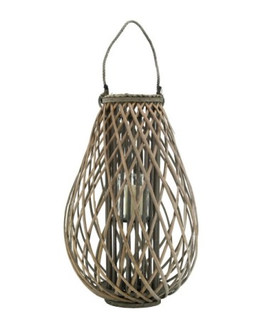Lanterne goutte en osier gris et verre hauteur 65 cm
