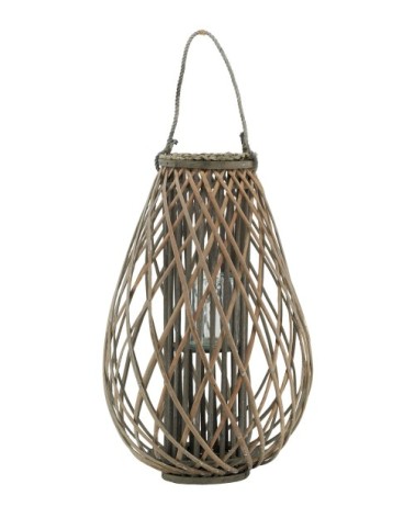 Lanterne goutte en osier gris et verre hauteur 65 cm