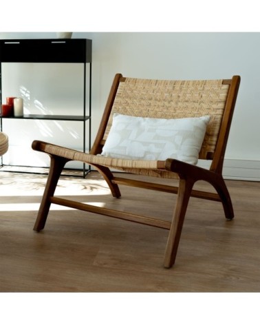 Fauteuil en bois de teck et tressage chevron en rotin