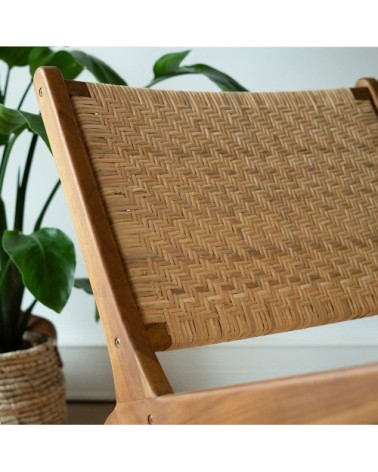 Fauteuil en bois de teck et tressage chevron en rotin