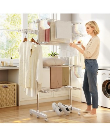 Étendoir à Linge pliable ailes latérales Acier Inoxydable blanc