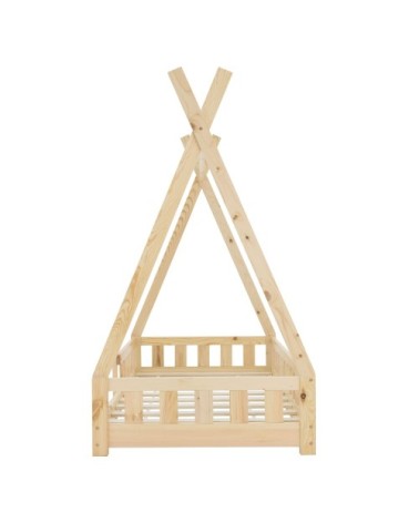 Lit tipi enfant 80x160 cm sommier et barrière inclus bois de pin beige