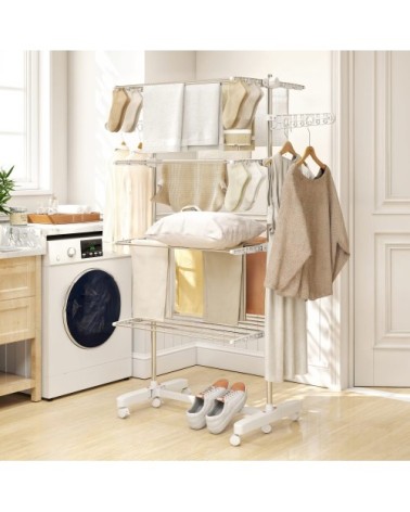 Étendoir à Linge pliable ailes latérales Acier Inoxydable blanc