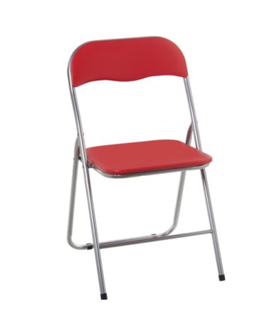 Chaise d'appoint pliable en métal chromé et similicuir rouge 44x46x78