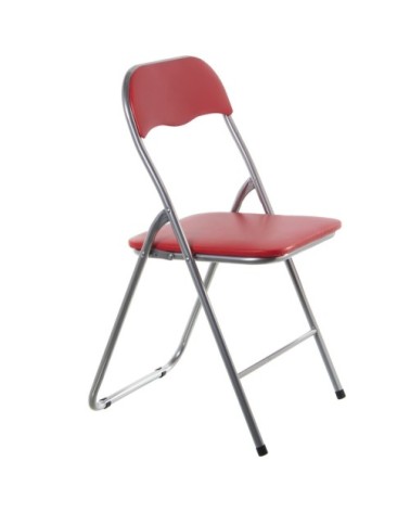 Chaise d'appoint pliable en métal chromé et similicuir rouge 44x46x78