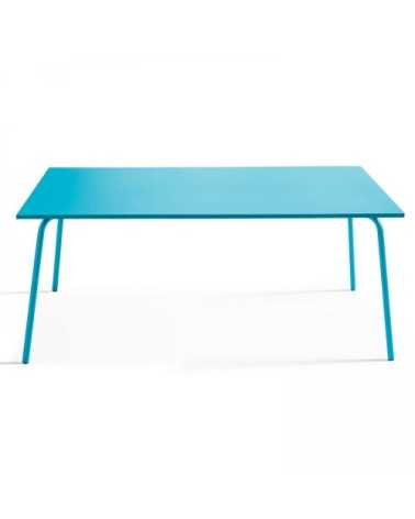 Ensemble table de jardin et 6 fauteuils en métal bleu