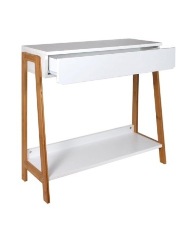 Console avec tiroir blanc et bois