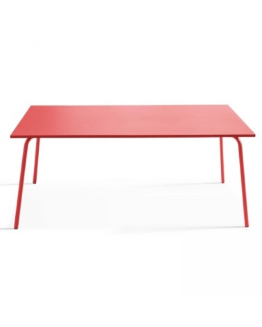 Ensemble table de jardin et 6 fauteuils en métal rouge