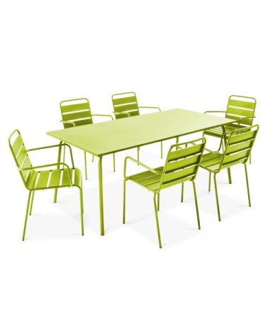 Ensemble table de jardin et 6 fauteuils en métal vert