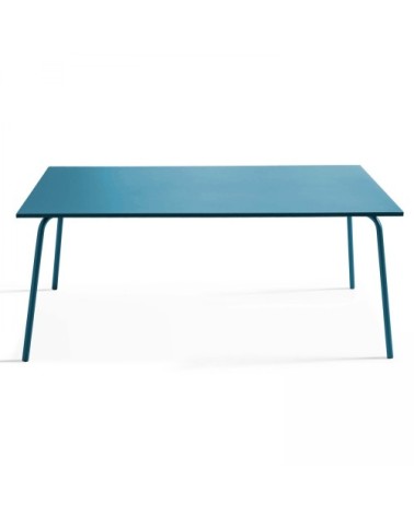 Ensemble table de jardin et 6 fauteuils en métal bleu pacific