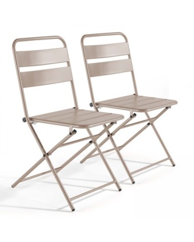 Lot de 2 chaises de jardin pliantes en métal taupe