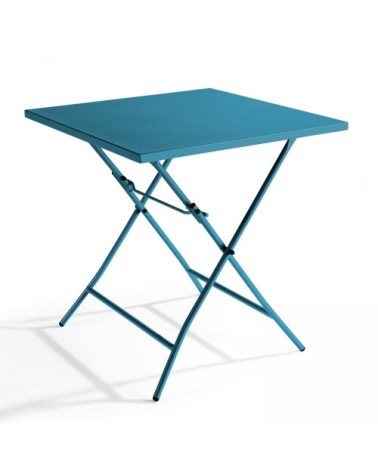 Table de jardin pliante carrée en acier bleu pacific