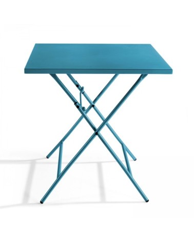 Table de jardin pliante carrée en acier bleu pacific