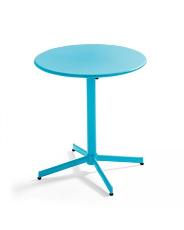 Table de jardin ronde bistro inclinable en acier bleu