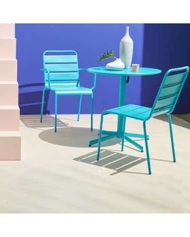 Table de jardin ronde bistro inclinable en acier bleu
