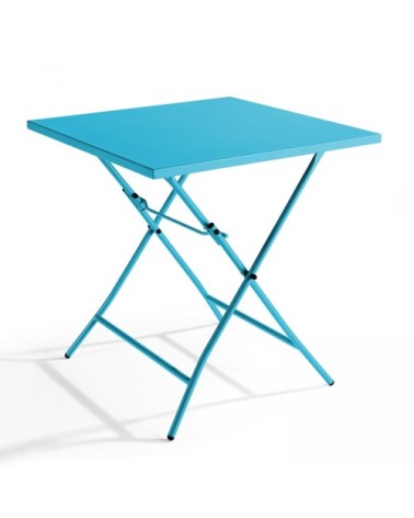 Table de jardin pliante carrée en acier bleu