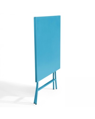 Table de jardin pliante carrée en acier bleu