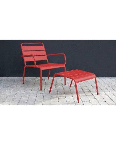 Fauteuil relax et repose pied en métal rouge