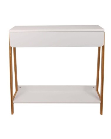 Console avec tiroir blanc et bois
