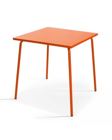 Ensemble table de jardin carrée et 4 fauteuils acier orange