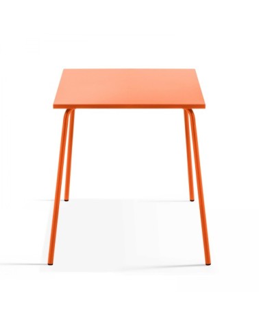 Ensemble table de jardin carrée et 4 fauteuils acier orange