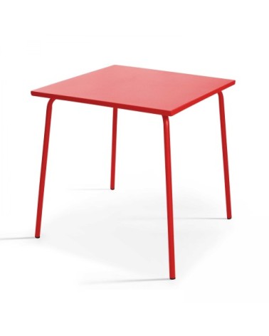 Ensemble table de jardin carrée et 4 fauteuils acier rouge