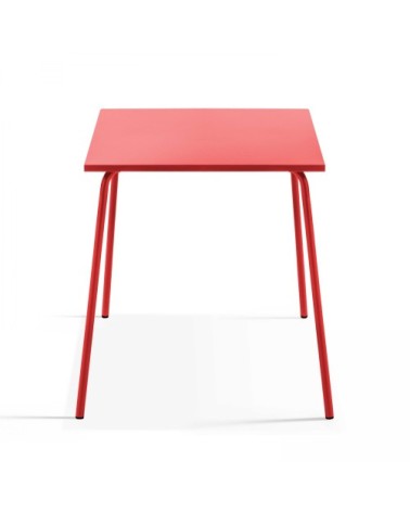 Ensemble table de jardin carrée et 4 fauteuils acier rouge