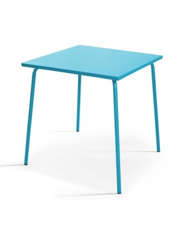 Ensemble table de jardin carrée et 4 fauteuils acier bleu