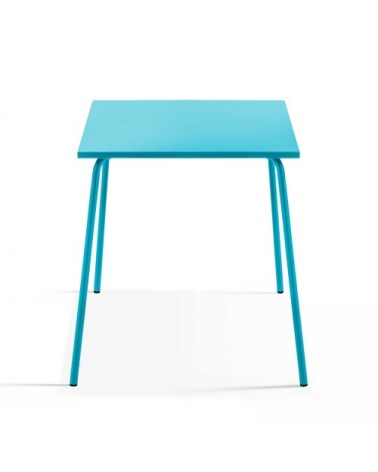 Ensemble table de jardin carrée et 4 fauteuils acier bleu