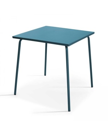 Ensemble table de jardin carrée et 4 fauteuils acier bleu pacific