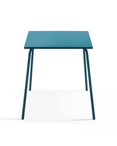 Ensemble table de jardin carrée et 4 fauteuils acier bleu pacific