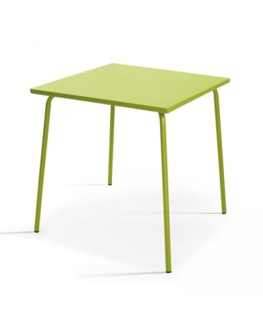 Ensemble table de jardin carrée et 4 fauteuils acier vert