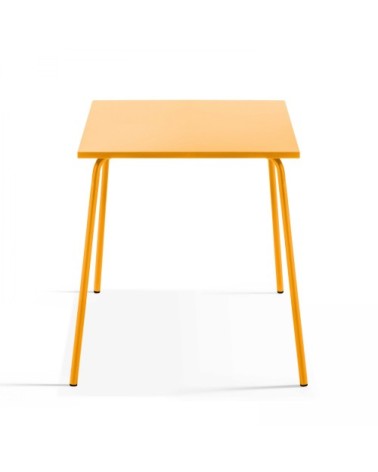 Ensemble table de jardin carrée et 4 fauteuils acier jaune