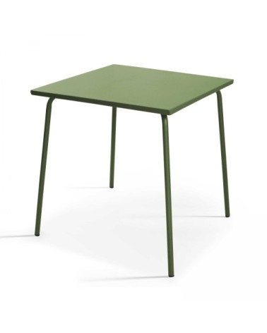 Ensemble table de jardin carrée et 4 fauteuils acier vert cactus