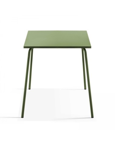 Ensemble table de jardin carrée et 4 fauteuils acier vert cactus