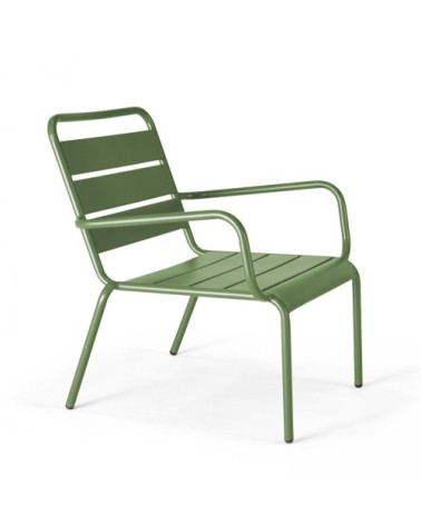 Lot 2 fauteuils relax avec repose-pieds métal gris et vert cactus