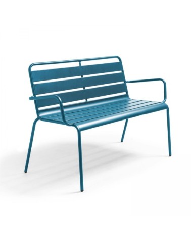 Banc de jardin en métal bleu pacific