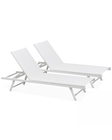 Lot de 2 bains de soleil en acier blanc