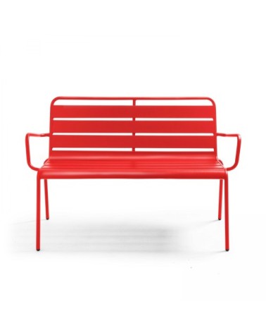 Banc de jardin en métal rouge