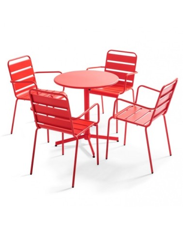 Ensemble table de jardin et 4 fauteuils métal rouge